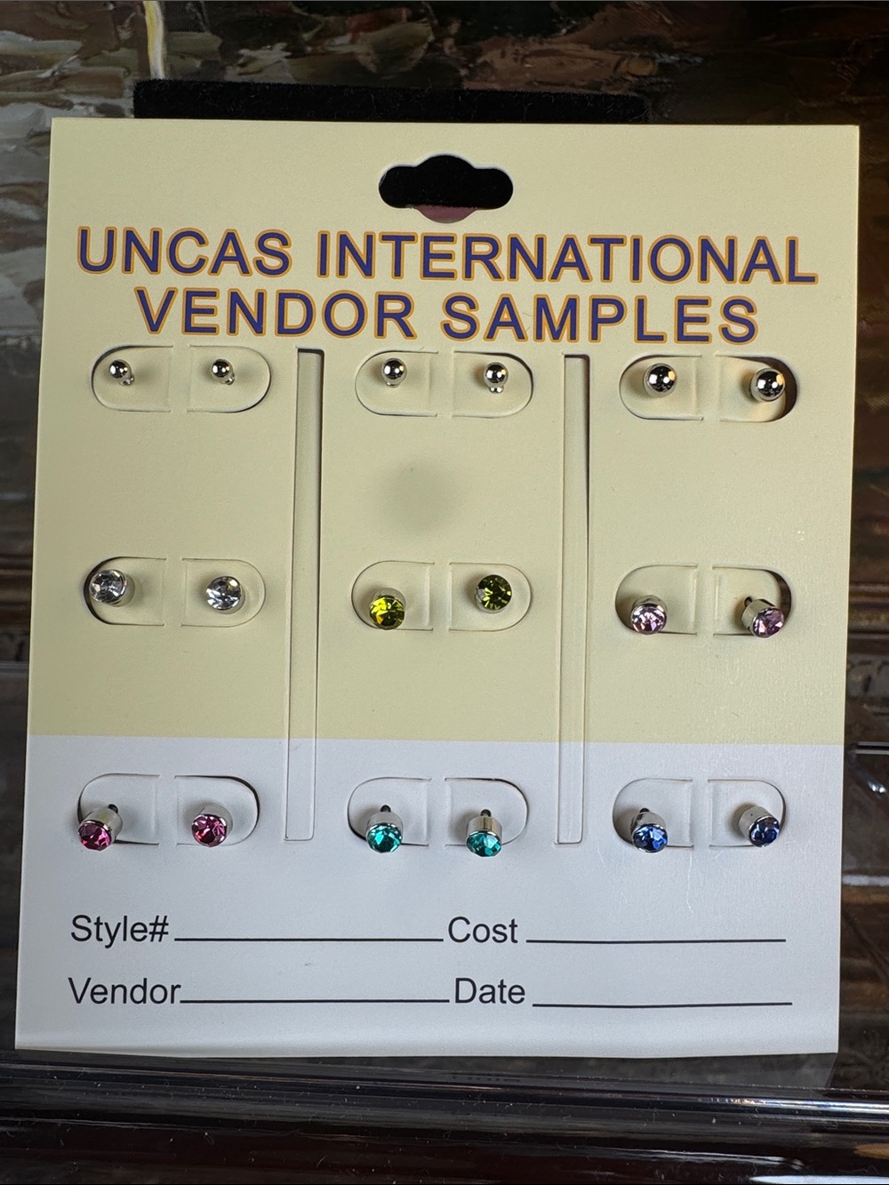 0788-Uncas International Multi-Color Stud Earring Sample Card